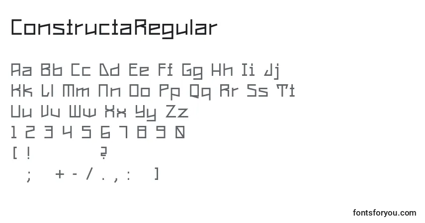 Czcionka ConstructaRegular – alfabet, cyfry, specjalne znaki