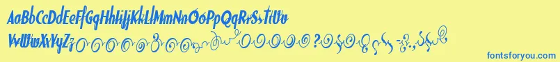 フォントSodaScriptBoldExtras – 青い文字が黄色の背景にあります。