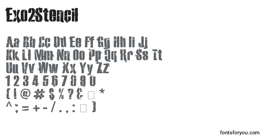 A fonte Exo2Stencil – alfabeto, números, caracteres especiais