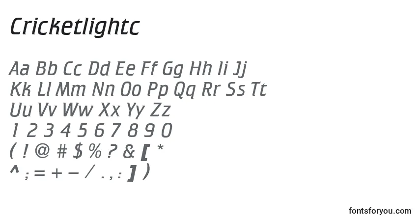 A fonte Cricketlightc – alfabeto, números, caracteres especiais