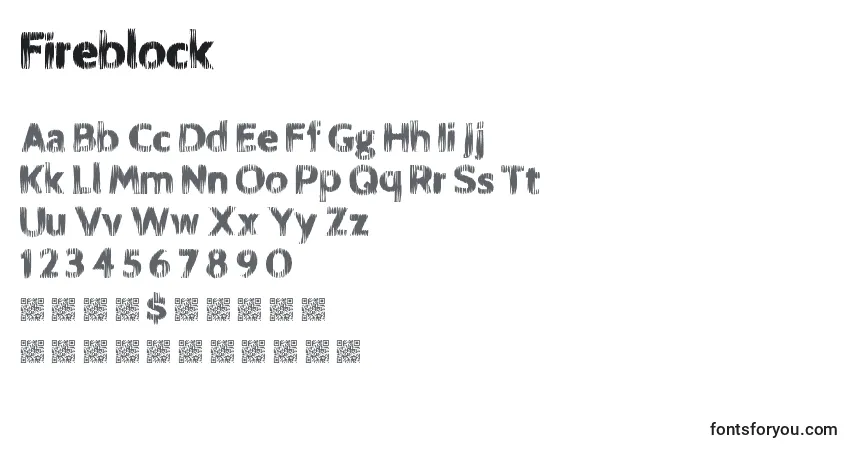 Schriftart Fireblock – Alphabet, Zahlen, spezielle Symbole
