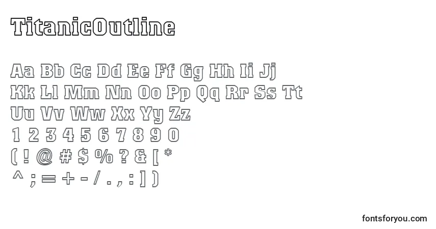 Шрифт TitanicOutline – алфавит, цифры, специальные символы