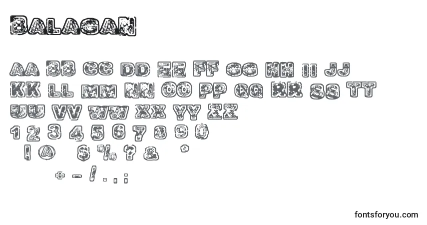 Schriftart Balagan – Alphabet, Zahlen, spezielle Symbole