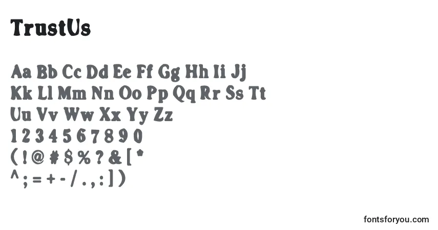 A fonte TrustUs – alfabeto, números, caracteres especiais