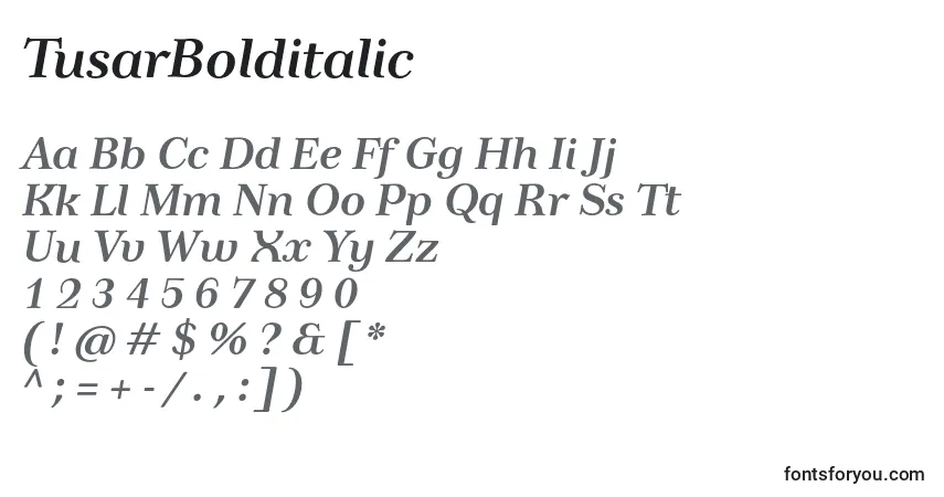Schriftart TusarBolditalic – Alphabet, Zahlen, spezielle Symbole
