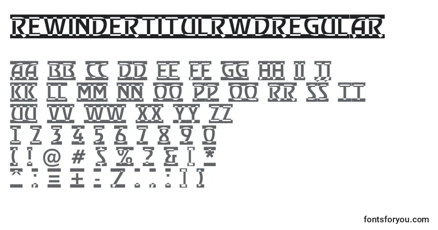 A fonte RewindertitulrwdRegular – alfabeto, números, caracteres especiais