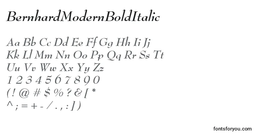Czcionka BernhardModernBoldItalic – alfabet, cyfry, specjalne znaki