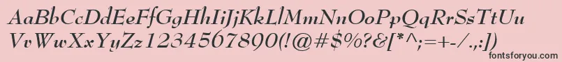 BernhardModernBoldItalic-fontti – mustat fontit vaaleanpunaisella taustalla