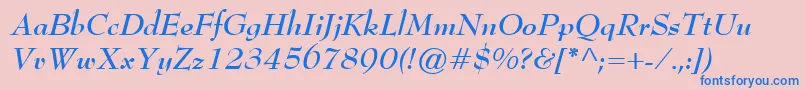 BernhardModernBoldItalic-fontti – siniset fontit vaaleanpunaisella taustalla