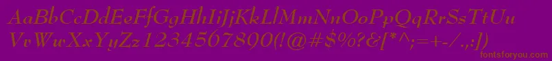 BernhardModernBoldItalic-Schriftart – Braune Schriften auf violettem Hintergrund