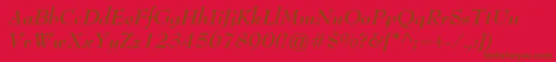 BernhardModernBoldItalic-fontti – ruskeat fontit punaisella taustalla