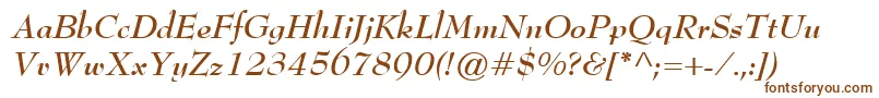 BernhardModernBoldItalic-fontti – ruskeat fontit valkoisella taustalla