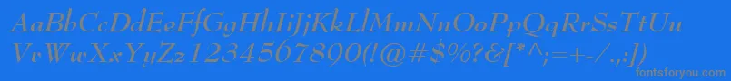 BernhardModernBoldItalic-Schriftart – Graue Schriften auf blauem Hintergrund