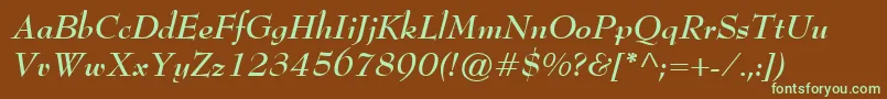 BernhardModernBoldItalic-fontti – vihreät fontit ruskealla taustalla