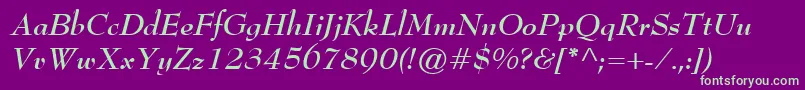 フォントBernhardModernBoldItalic – 紫の背景に緑のフォント