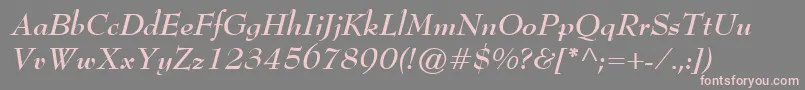 BernhardModernBoldItalic-fontti – vaaleanpunaiset fontit harmaalla taustalla