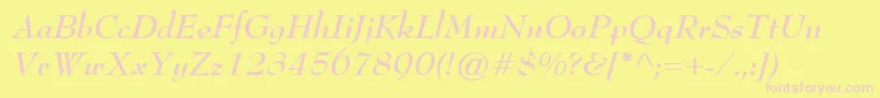 BernhardModernBoldItalic-fontti – vaaleanpunaiset fontit keltaisella taustalla