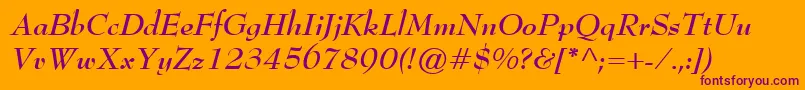 BernhardModernBoldItalic-Schriftart – Violette Schriften auf orangefarbenem Hintergrund