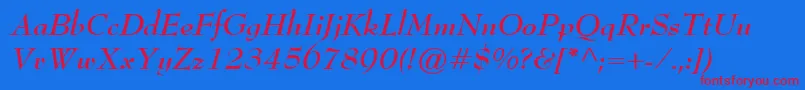 BernhardModernBoldItalic Font – Red Fonts on Blue Background