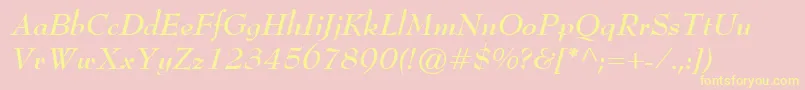 BernhardModernBoldItalic-fontti – keltaiset fontit vaaleanpunaisella taustalla