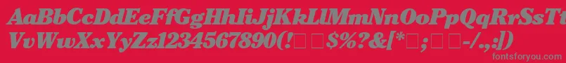 CheltenhamBlackitalic-fontti – harmaat kirjasimet punaisella taustalla