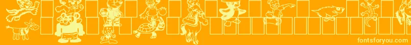 Toonimals2-Schriftart – Gelbe Schriften auf orangefarbenem Hintergrund