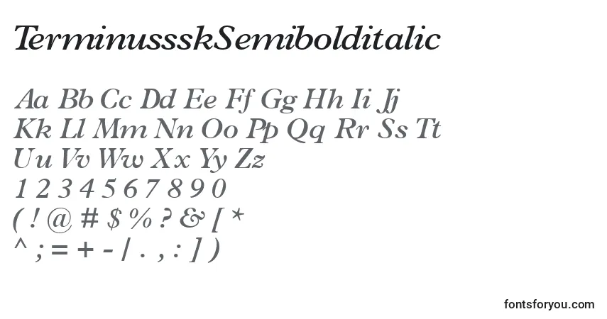 A fonte TerminussskSemibolditalic – alfabeto, números, caracteres especiais