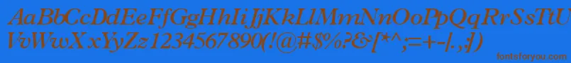 TerminussskSemibolditalic-Schriftart – Braune Schriften auf blauem Hintergrund