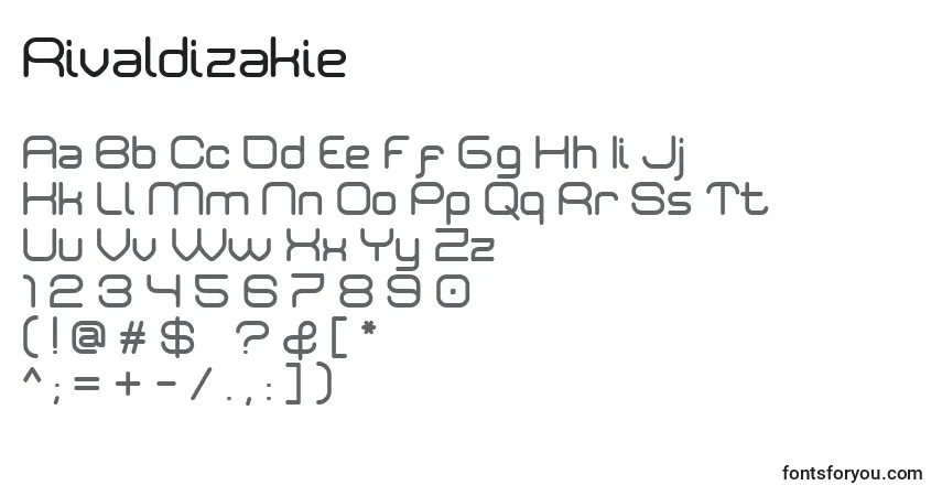 A fonte Rivaldizakie – alfabeto, números, caracteres especiais