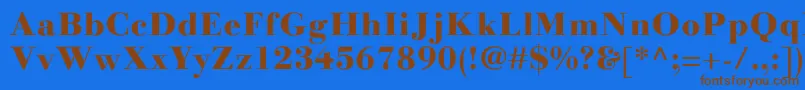 フォントLinotypegianottenHeavy – 茶色の文字が青い背景にあります。