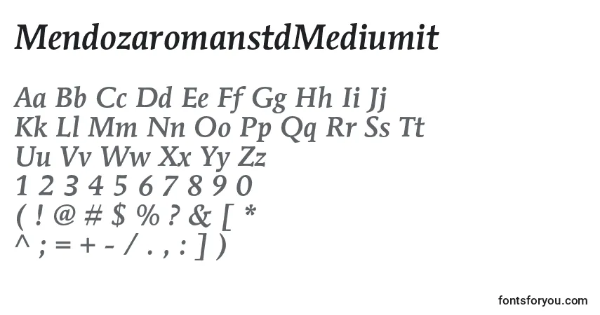 A fonte MendozaromanstdMediumit – alfabeto, números, caracteres especiais