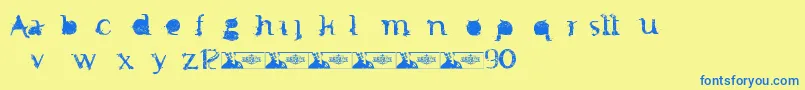 FtfMintheeIndonesiana3th-Schriftart – Blaue Schriften auf gelbem Hintergrund