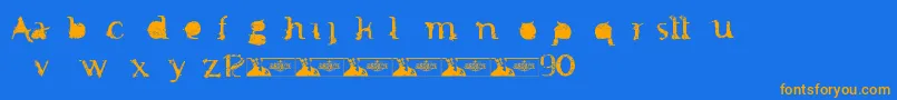 フォントFtfMintheeIndonesiana3th – オレンジ色の文字が青い背景にあります。