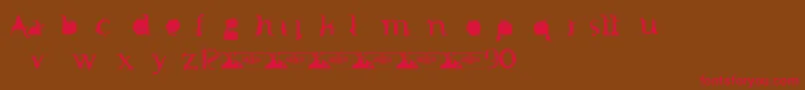 フォントFtfMintheeIndonesiana3th – 赤い文字が茶色の背景にあります。
