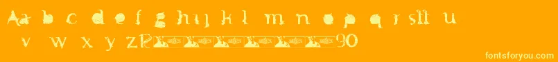 FtfMintheeIndonesiana3th-Schriftart – Gelbe Schriften auf orangefarbenem Hintergrund