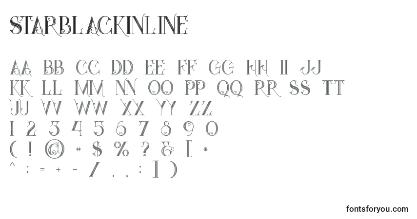 A fonte Starblackinline – alfabeto, números, caracteres especiais