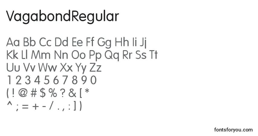 Czcionka VagabondRegular – alfabet, cyfry, specjalne znaki