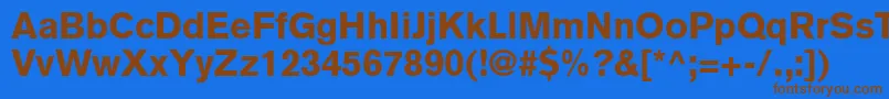 フォントExpressBlackSsiBlack – 茶色の文字が青い背景にあります。