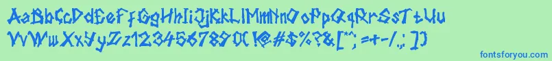 TulisanTanganku-fontti – siniset fontit vihreällä taustalla