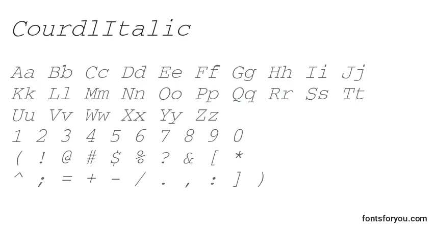 Schriftart CourdlItalic – Alphabet, Zahlen, spezielle Symbole