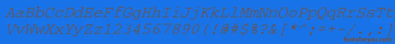 フォントCourdlItalic – 茶色の文字が青い背景にあります。