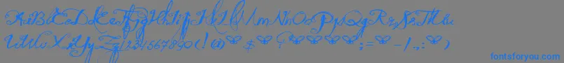 DkQuiltedButterfly-Schriftart – Blaue Schriften auf grauem Hintergrund