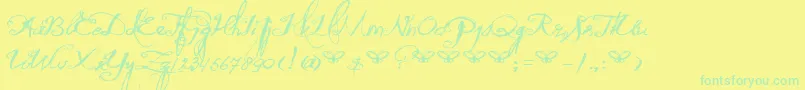 DkQuiltedButterfly-Schriftart – Grüne Schriften auf gelbem Hintergrund