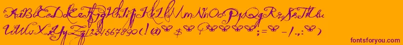 DkQuiltedButterfly-Schriftart – Violette Schriften auf orangefarbenem Hintergrund