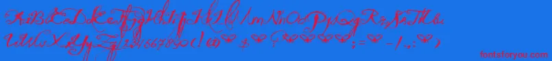 DkQuiltedButterfly-Schriftart – Rote Schriften auf blauem Hintergrund