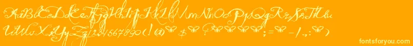 DkQuiltedButterfly-Schriftart – Gelbe Schriften auf orangefarbenem Hintergrund