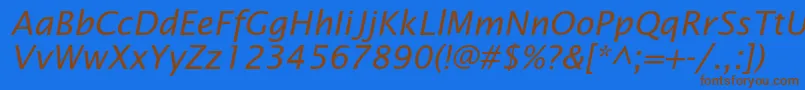 LucidasansstdItalic-Schriftart – Braune Schriften auf blauem Hintergrund