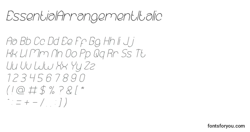 Schriftart EssentialArrangementItalic – Alphabet, Zahlen, spezielle Symbole