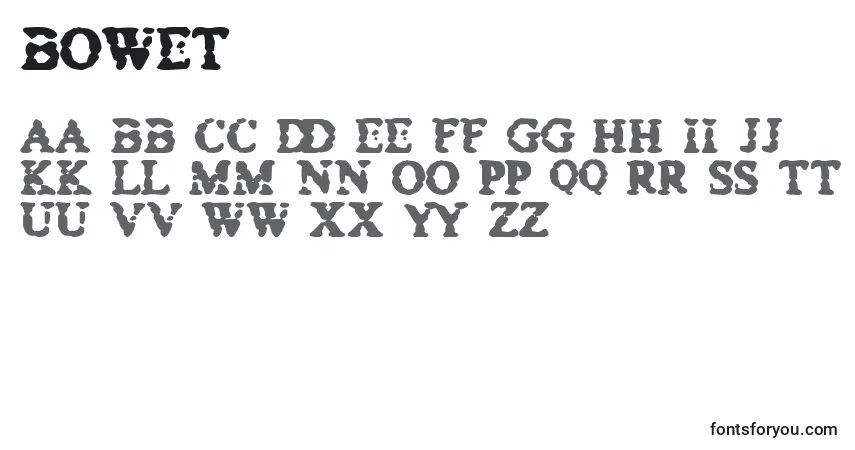 characters of bowet font, letter of bowet font, alphabet of  bowet font