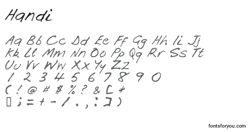 Schriftart Handi – Alphabet, Zahlen, spezielle Symbole